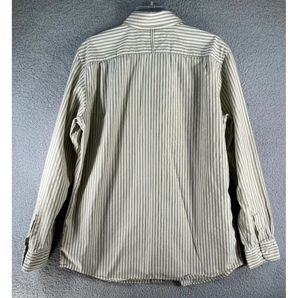 Banana‎ Republic Button Up Shirt Mens Large Green Tan Striped Classic Fit Cotton